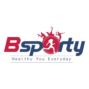 A dynamic and vibrant logo for Bsporty Sports and Fitness Center, featuring a cricket bat and ball to symbolize its recognition as the top cricket academy in Hyderabad, strategically located in Madhapur